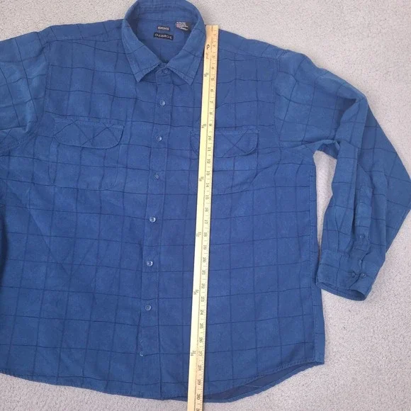 George Sueded Shirt Men's XL Blue‎ Plaid Long Sleeve Button Up Collared Soft - Picture 7 of 10